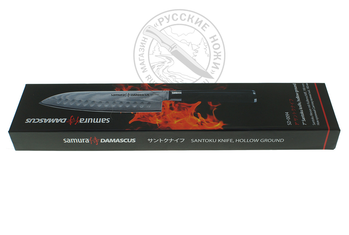 - Нож кухонный SD-0094/K G-10 "SAMURA DAMASCUS", Сантоку ,175 мм, G -10, дамасск 67 слоев