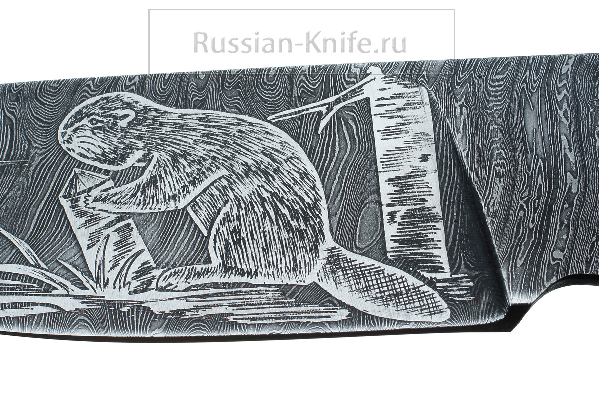 - Нож "Бобр-1" (дамасская сталь) гравировка клинка