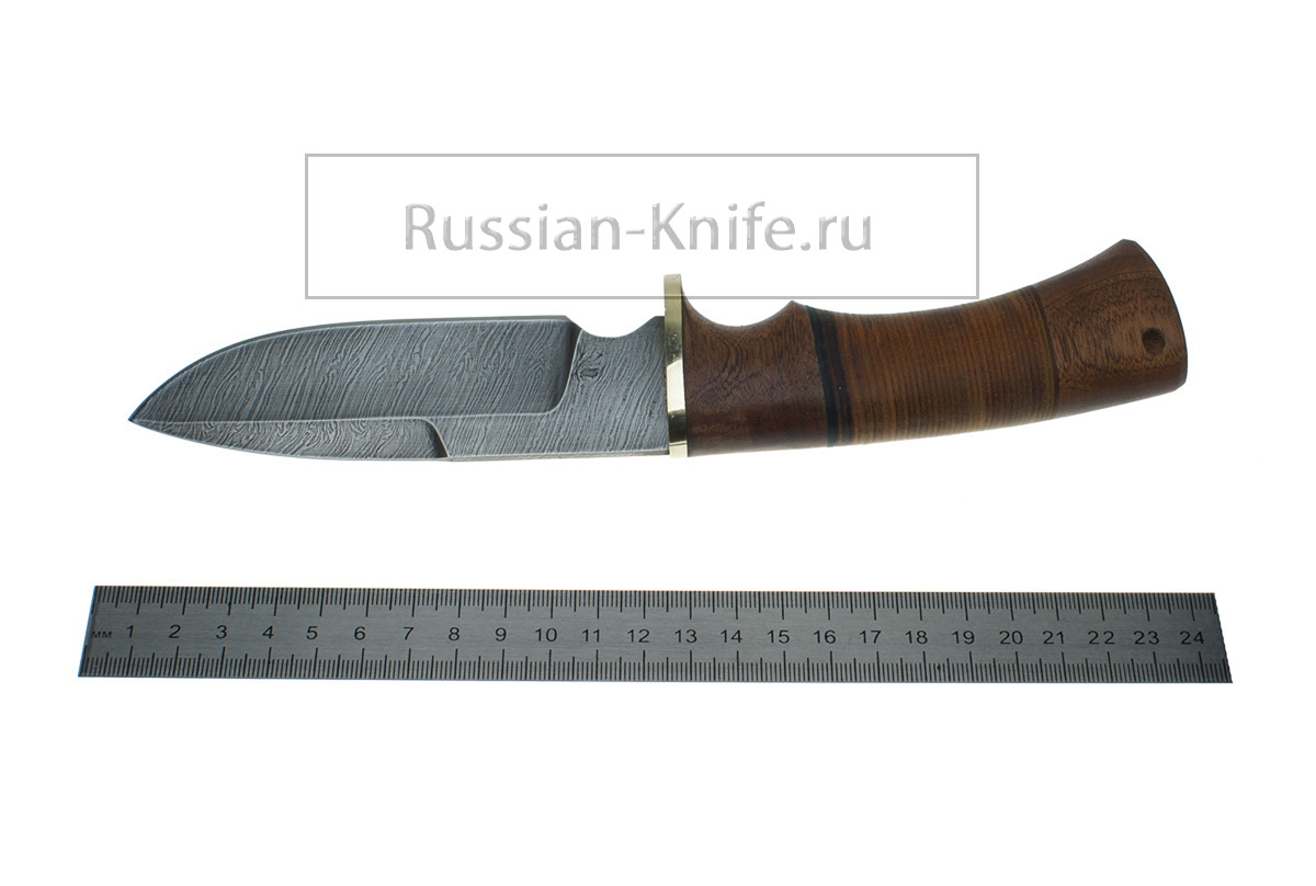 - Нож скинер Бобр (дамасская сталь), кожа+дерево