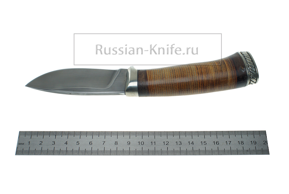 - Булатный нож Гриф, кожаная рукоять, скинер